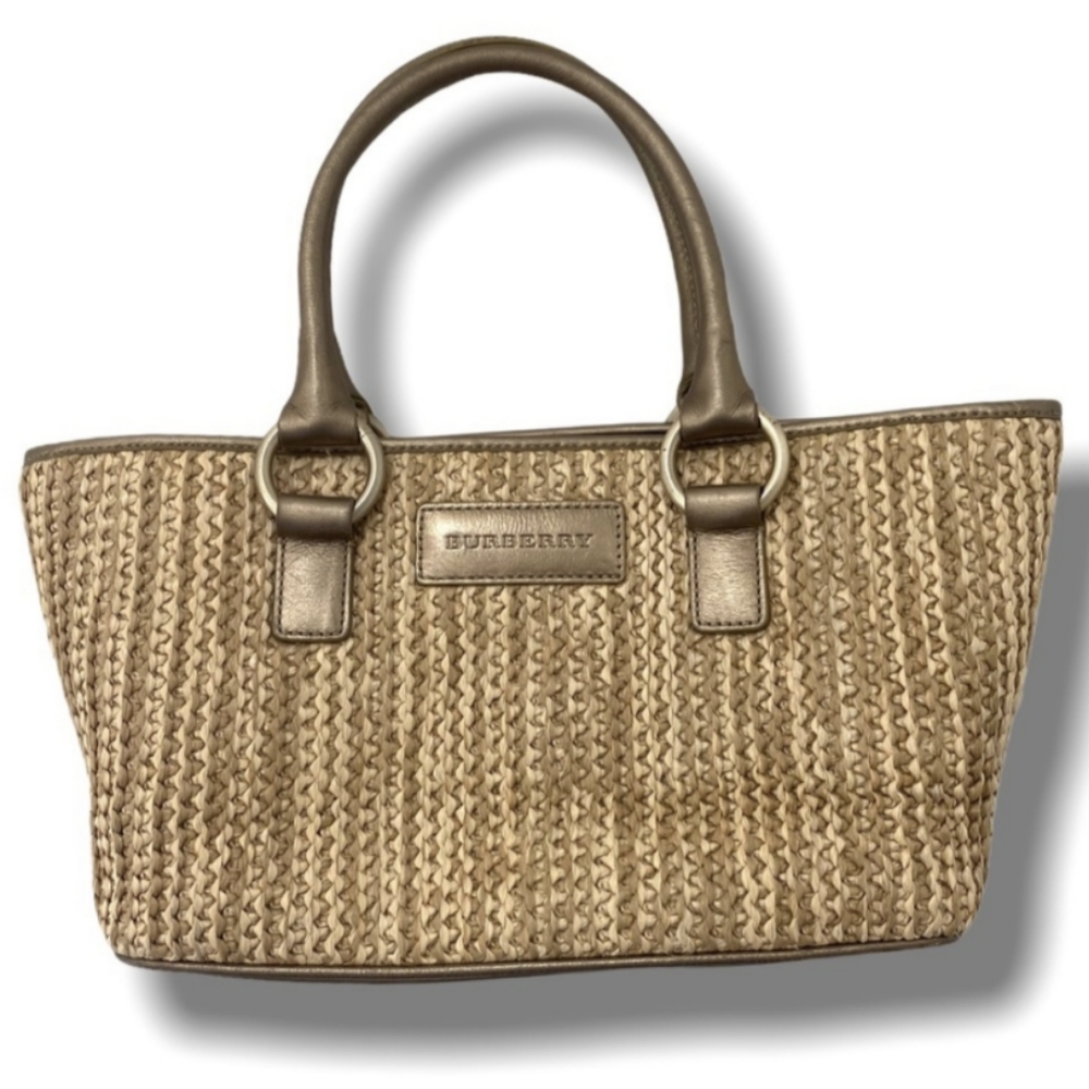 Burberry Gold Trim Woven Straw Satchel